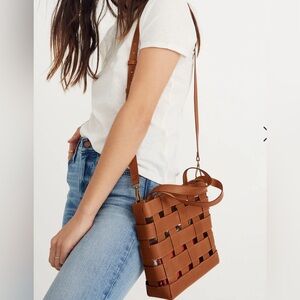 Madewell leather basketweave transport crossbody bag brown